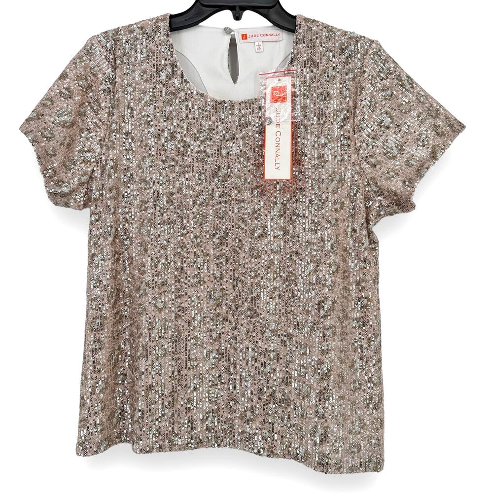 Jude Connally Lex Leopard Print Sequin Shirt Blouse Womens Size Large